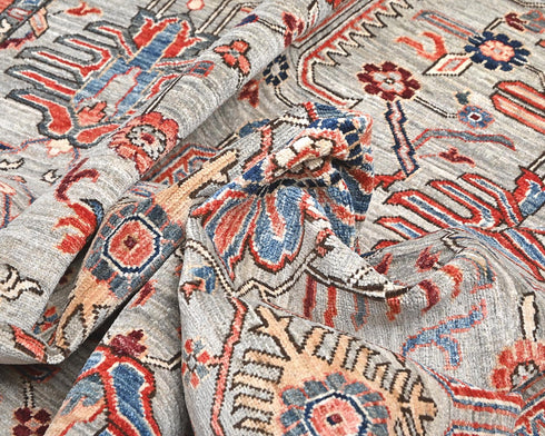 9x12 Gray Blue Aryana Afghan Hand Knotted Veg Dye Wool Area Rug